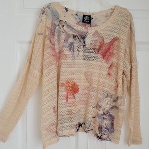 FLORAL LACE TOP WITH DROPPED SHOULDER LONG SLEEVES, SZ M